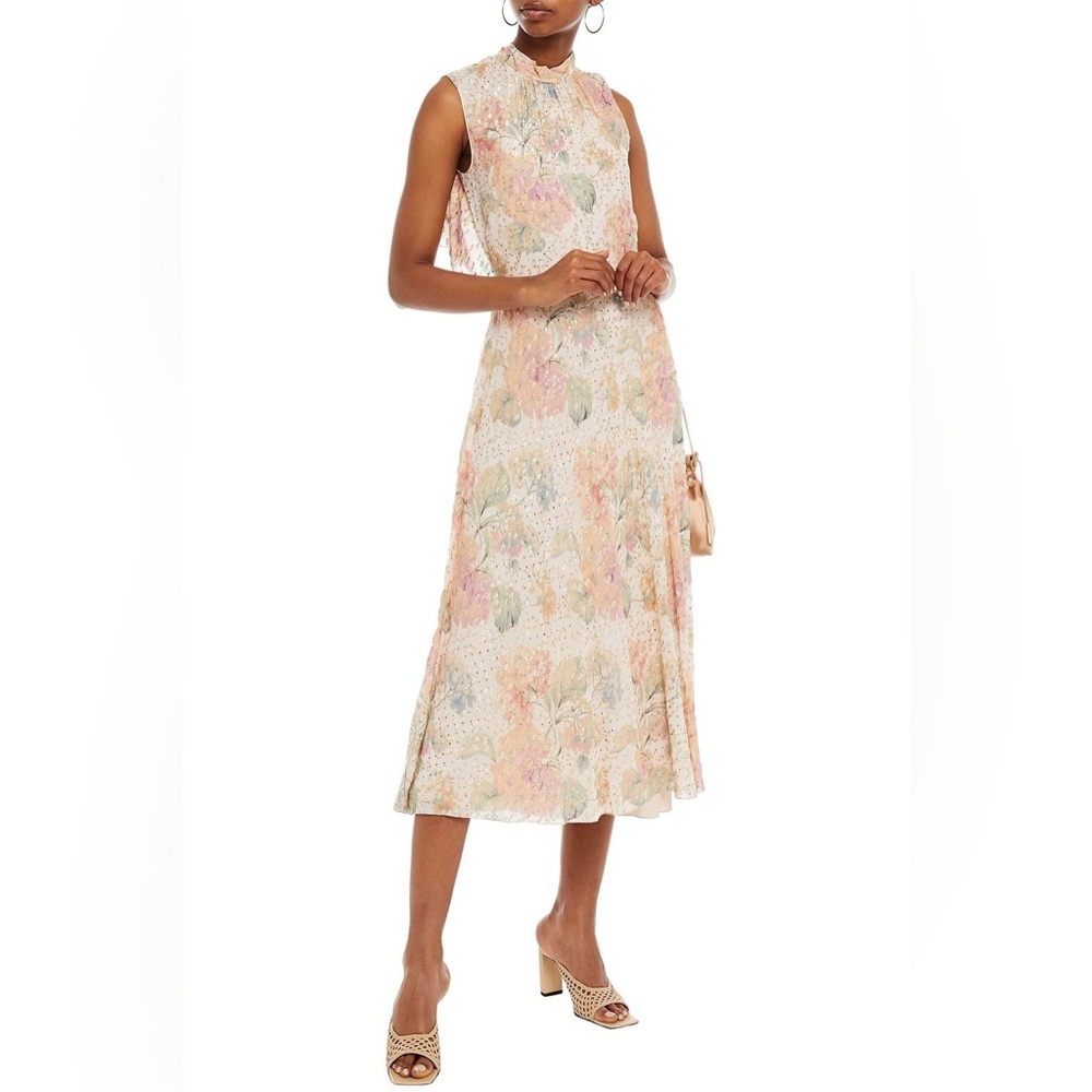 RED VALENTINO Cutout metallic floral chiffon midi dress